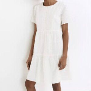 Madewell Embroidered Eyelet Button-Front Tiered Mini Dress